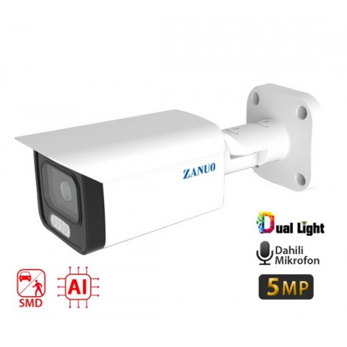 ZANUO ZN-IPC-B3511E-ZAS-L 5MP 2.7-13.5MM DUAL LİGHT+SMD+AI BULLET IP KAMERA ( Dahili Mikrofon)