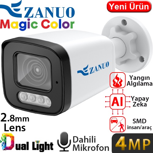 ZANUO ZN-IPC-B2412C-S2-L-1/2.8MM 4MP 2.8MM MAGİC COLOR IP BULLET KAMERA (Dahili Mikrofon)