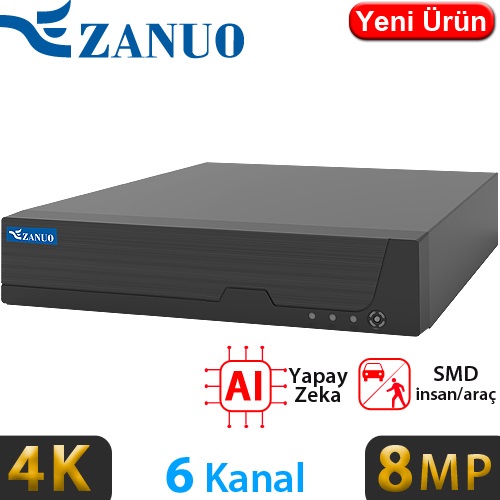 ZANUO ZN-NVR1104M 6 KANAL 1x14TB HDD DESTEKLİ 8MP KAMERA DESTEKLİ 4K NVR KAYIT CİHAZI