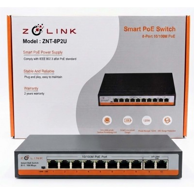 Zolink ZNT-SW-8P2U-V3 10/100 8+2 PoE Switch 2 Port Uplink 120w
