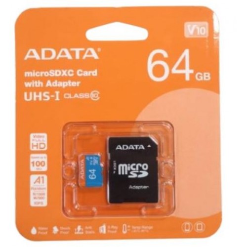 ADATA Premier 64GB U1,V30,A1,Class 10,FHD 100MB/s microSDXC UHS-I HAFIZA KARTI+ADAPTÖRLÜ