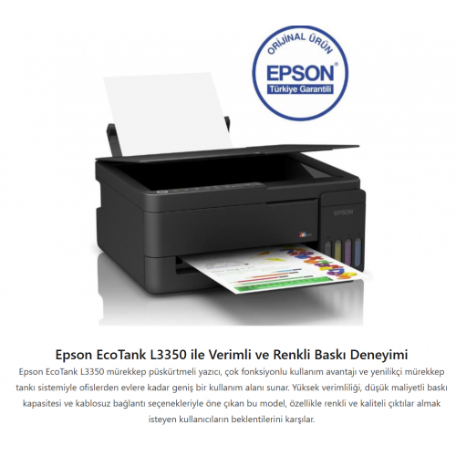 EPSON EcoTank L3350 A4 MÜREKKEP TANKLI KABLOSUZ MFP YAZICI C11CL62413